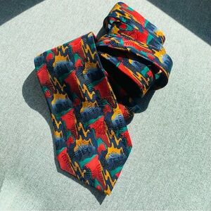 Vintage J. Garcia Silk Tie Necktie 'Northern LIghts' Red Gold Blue Abstract
